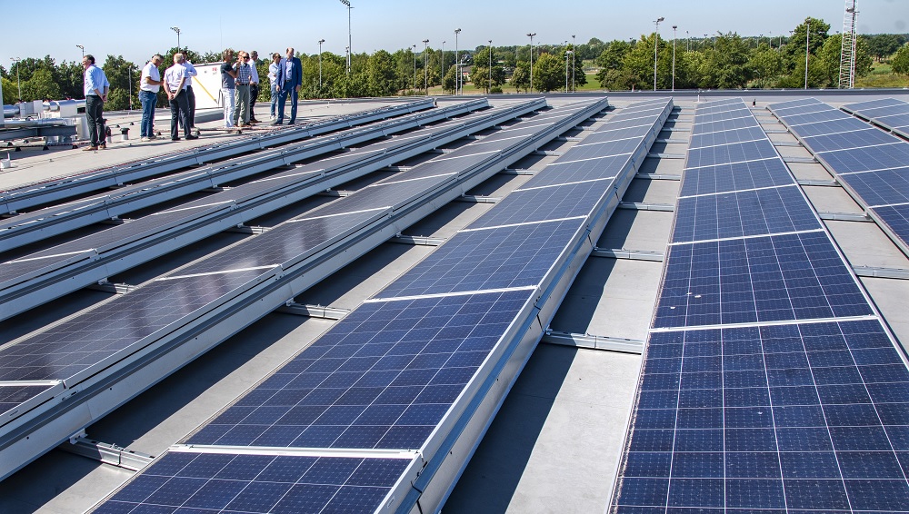 Solar panels on the roof of Hilvarenbeeks's sustainable sport facility